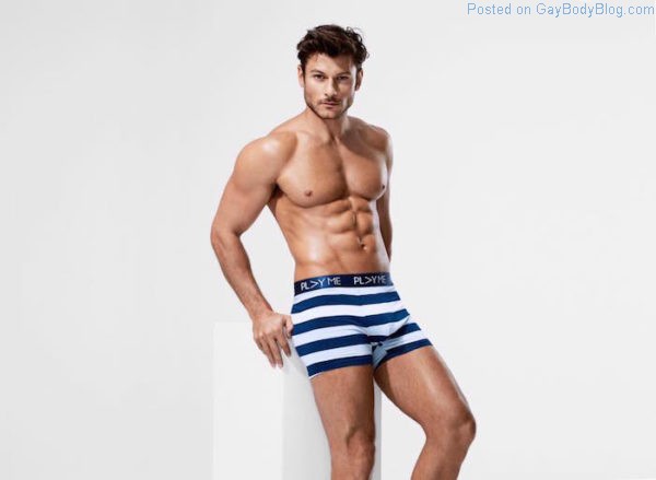 sexy Daniel Garofali in striped boder briefs