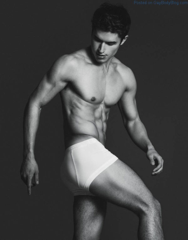 Athletic male model Brandon Lipchik in his underwear