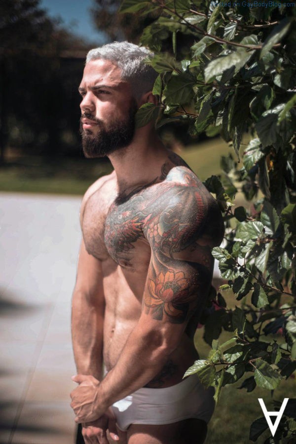 Muscled and hairy bearded man Adriano Cardoso