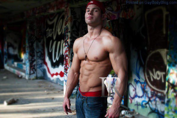 handsome shirtless muscle man outside