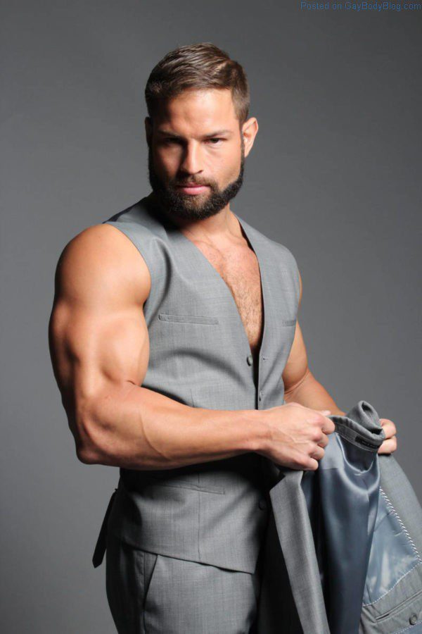 bearded hunk Markus Ricci in a grey waistcoat