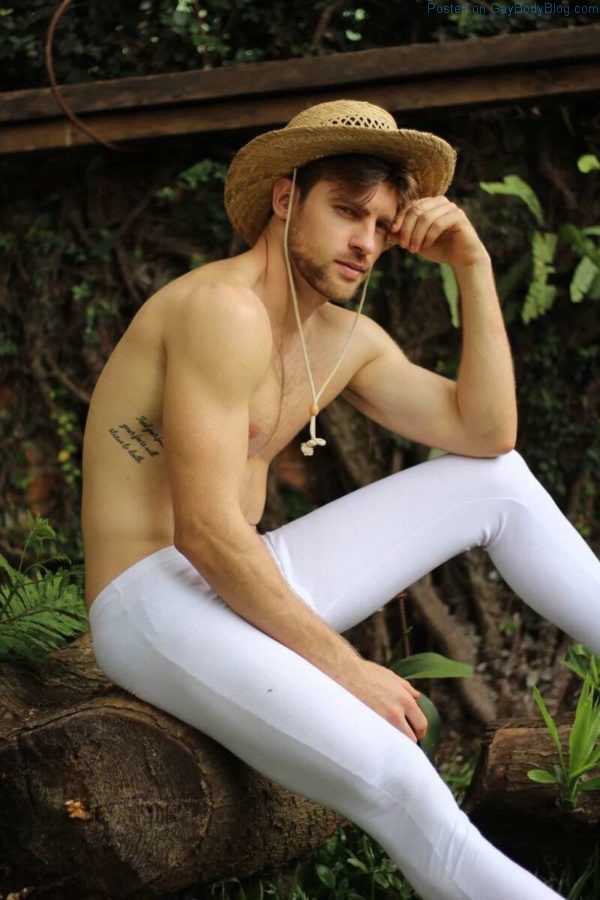 Gorgeous Male model Vinicius Piccoli in white long johns