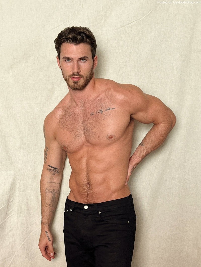 handsome and hairy male model Michael Yerger shirtless