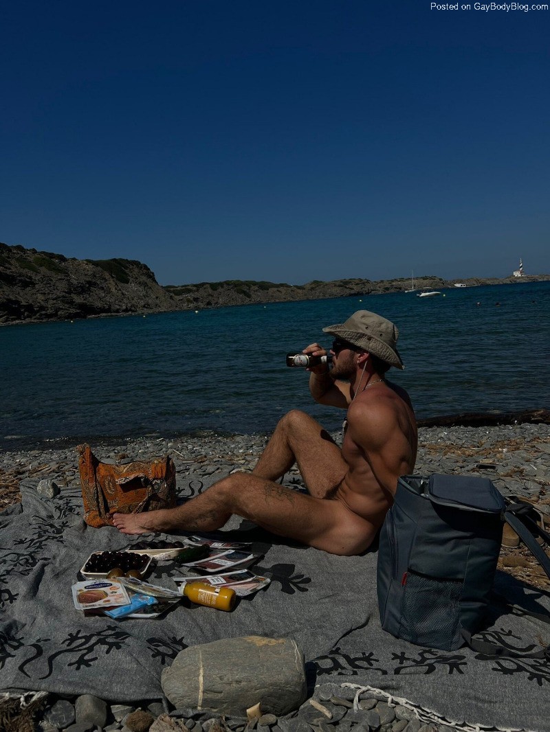 Naked Michael Yerger at the beach