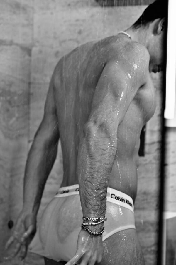 male model Emanuel in the shower