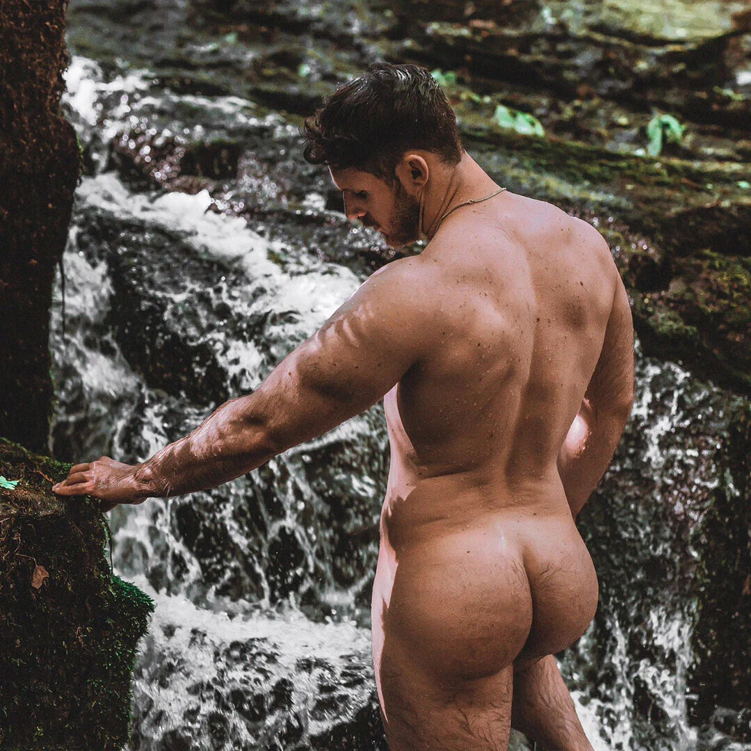 British model Harry Johnson naked in the stream