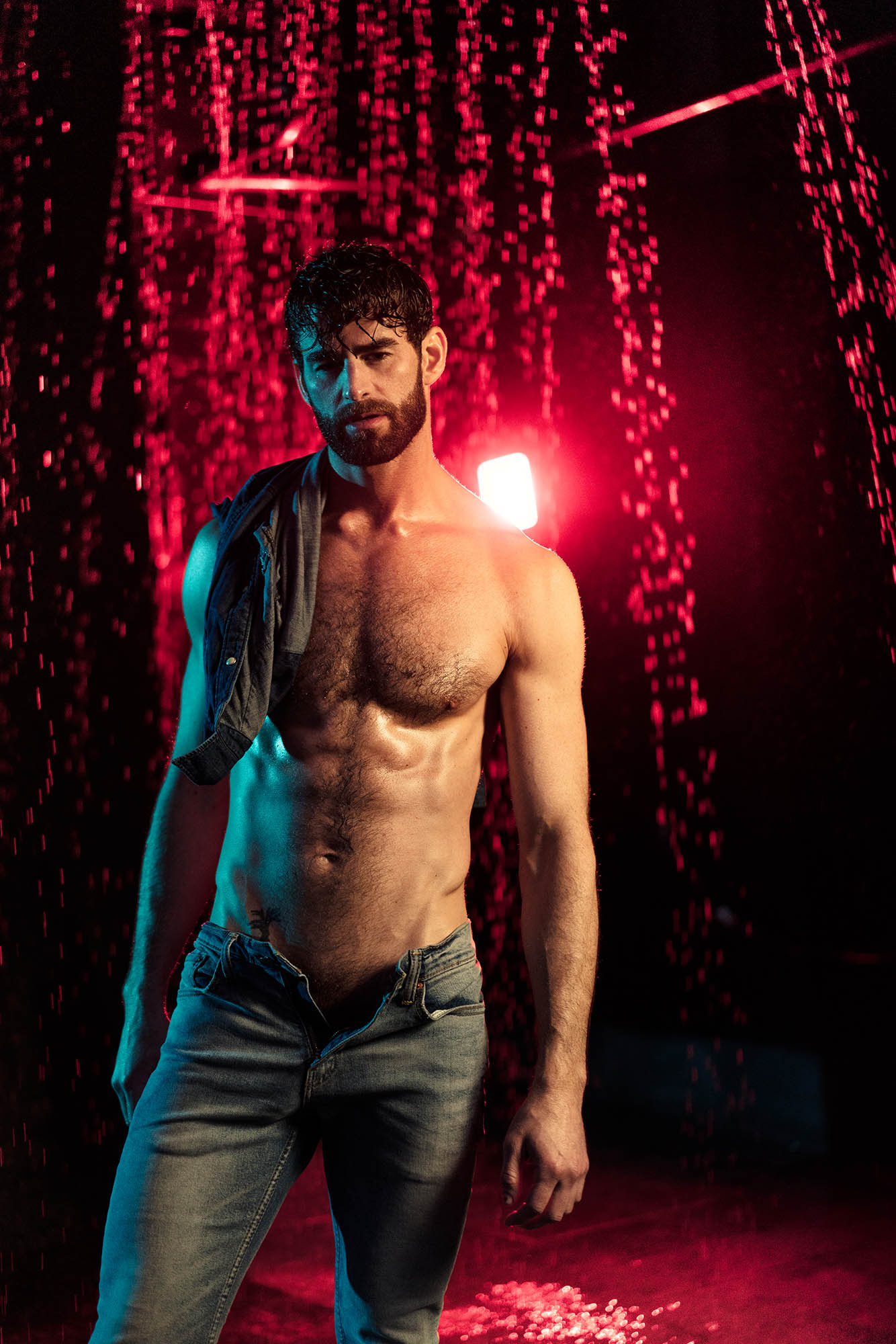 gorgeous bearded male model shirtless