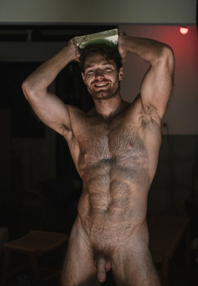 handsome and hairy male model Kirill Strunnikov naked and showing his uncut cock